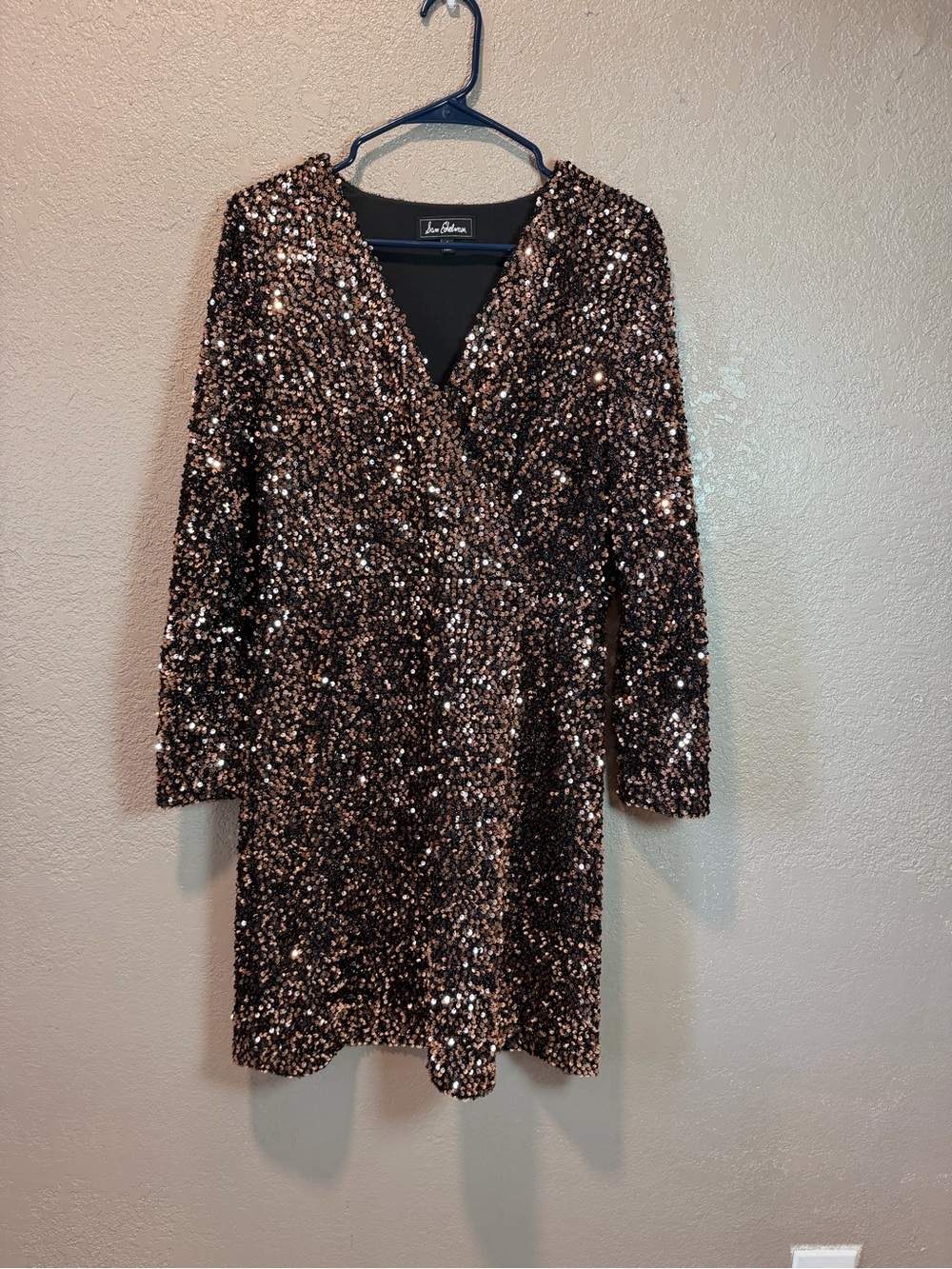 Sam Edelman Bronze Sequin Long Sleeve Wrap Dress